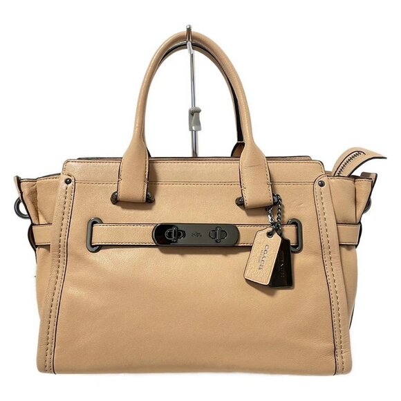 Auth COACH Soft Swagger 27 Carryall in Soft Grained Leather 37439 Light Brown - Picture 1 of 11